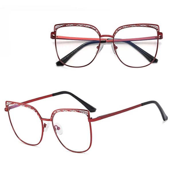 Damskie okulary kocie zerówki do komputera BLUE LIGHT z fleksami 25153D Bordowy