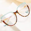 Damskie Okulary NA OBCASIE zerówki do komputera kocie BLUE LIGHT 25159C Miętowo/Panterkowe