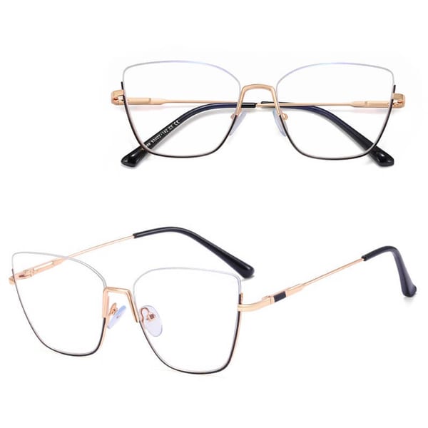 Damskie okulary półramki kocie zerówki do komputera BLUE LIGHT 25142 Złoty/Czarny