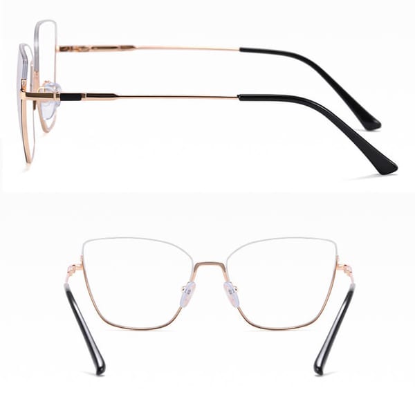 Damskie okulary półramki kocie zerówki do komputera BLUE LIGHT 25142A Złoty/Panterka