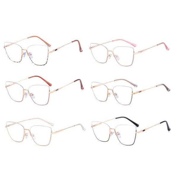 Damskie okulary półramki kocie zerówki do komputera BLUE LIGHT 25142D Złoty/Niebieski
