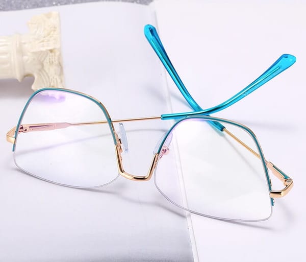 Damskie okulary półramki kocie zerówki do komputera BLUE LIGHT 25142D Złoty/Niebieski