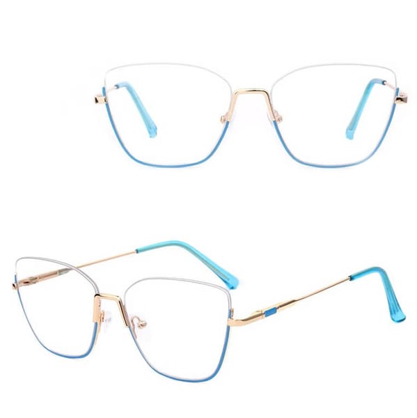 Damskie okulary półramki kocie zerówki do komputera BLUE LIGHT 25142D Złoty/Niebieski
