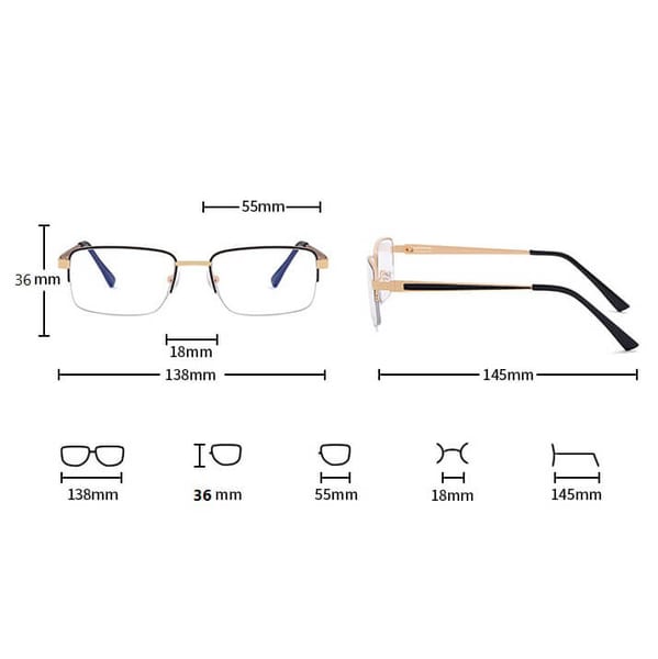 Metalowe półramkowe okulary zerówki z filtrem Blue Light do komputera 25147D złoty/czarny