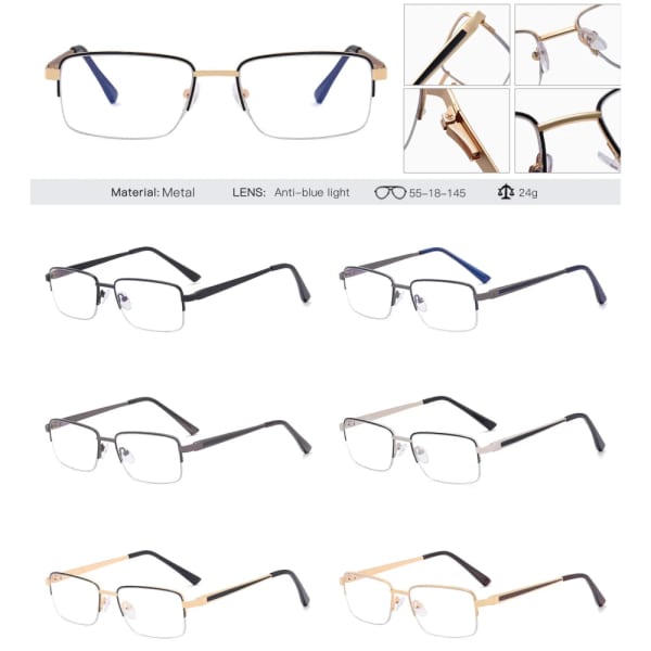 Metalowe półramkowe okulary zerówki z filtrem Blue Light do komputera 25147D złoty/czarny