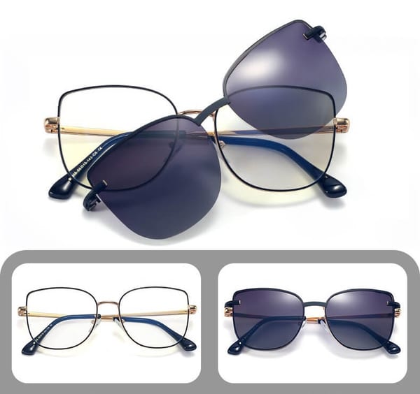 2w1 Okulary damskie do komputera + nakładka przeciwsłoneczna na magnes Clip-On 25162B panterka/złoty