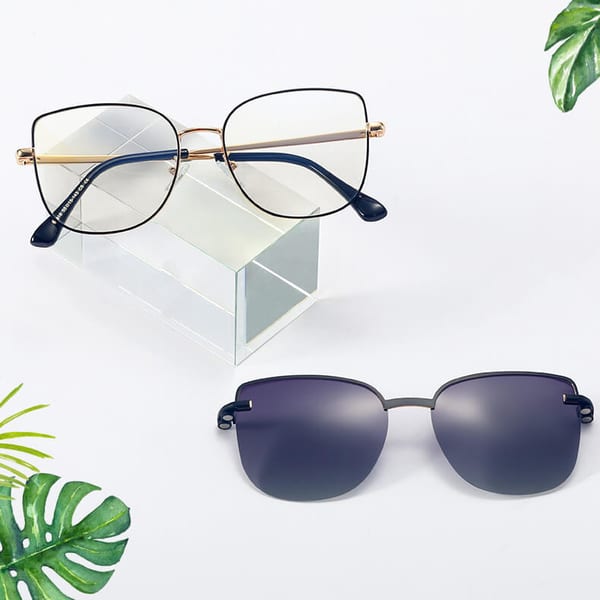 2w1 Okulary damskie do komputera + nakładka przeciwsłoneczna na magnes Clip-On 25162B panterka/złoty