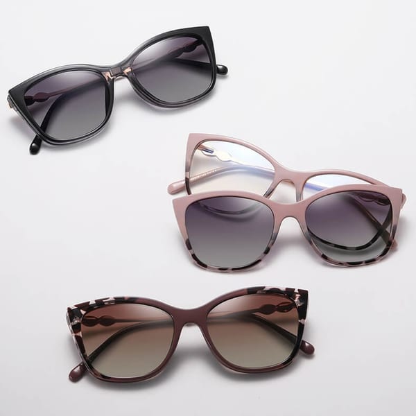 2w1 Okulary damskie do komputera + nakładka przeciwsłoneczna na magnes Clip-On 25161D szary/różowy