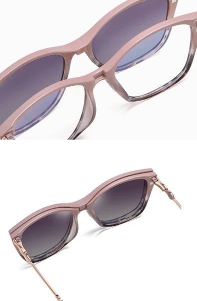 2w1 Okulary damskie do komputera + nakładka przeciwsłoneczna na magnes Clip-On 25161D szary/różowy