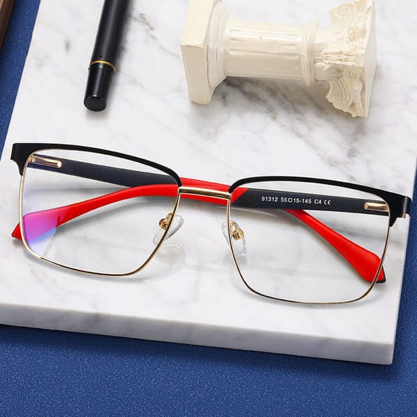 Metalowe męskie okulary zerówki z filtrem Blue Light do komputera 25141A czarne/złote + akcesoria
