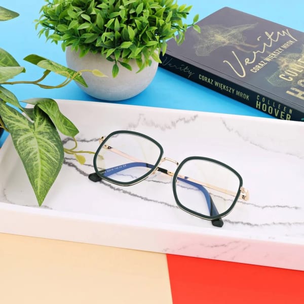 Damskie owalne okulary zerówki do komputera BLUE LIGHT na teleskopach 25155C Zielony/Złoty