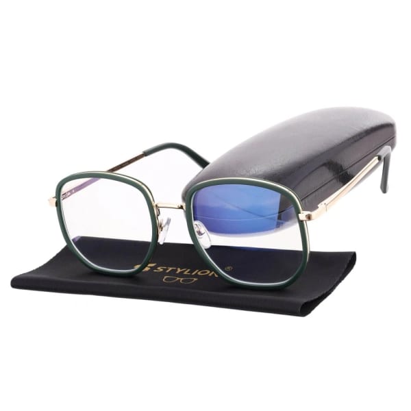 Damskie owalne okulary zerówki do komputera BLUE LIGHT na teleskopach 25155C Zielony/Złoty
