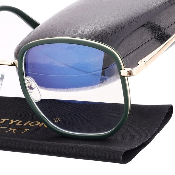 Damskie owalne okulary zerówki do komputera BLUE LIGHT na teleskopach 25155C Zielony/Złoty