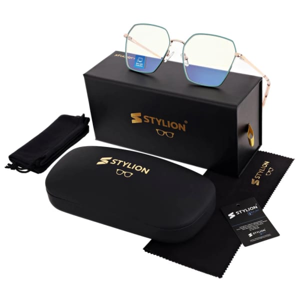 Damskie okulary PREMIUM +1.75 do czytania i komputera Blue Light+Antyrefleks STL285 złoty/zielony