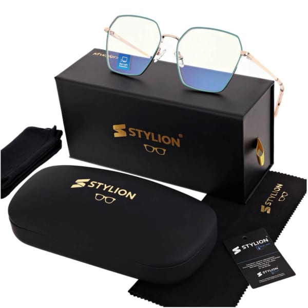 Damskie okulary PREMIUM +1.75 do czytania i komputera Blue Light+Antyrefleks STL285 złoty/zielony
