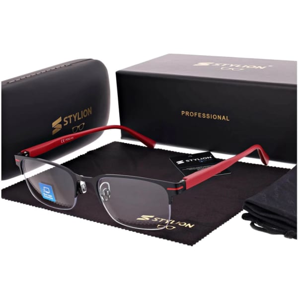 Męskie okulary zerówki Blue Light+Antyrefleks STL281 czarny/czerwony