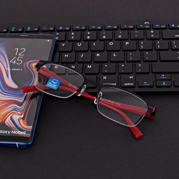 Męskie okulary +3.50 do czytania i komputera Blue Light+Antyrefleks STL281 czarny/czerwony