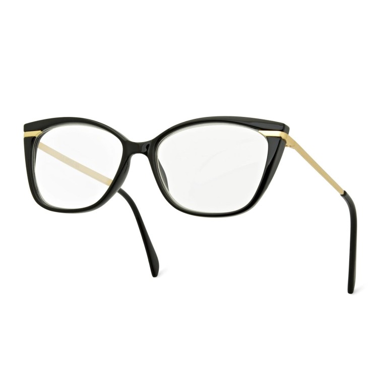 Plusy +2.00 damskie okulary do czytania korekcyjne Kocie Oczy ST327 czarno-złote
