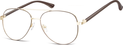 Okulary oprawki Pilotki zerówki metalowe korekcyjne 931E złote + ciemnobrązowe