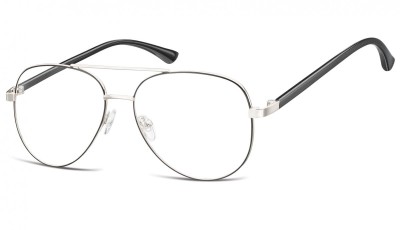 Okulary oprawki Pilotki zerówki metalowe korekcyjne 931 srebrne + czarne