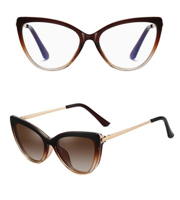 Damskie kocie okulary do komputera z nakładką przeciwsłoneczną Clip-on 2593-6