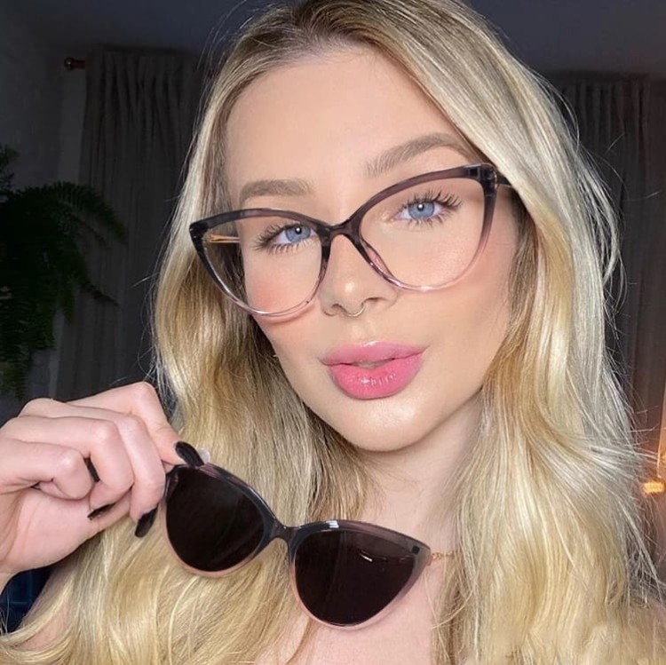 Damskie kocie okulary do komputera z nakładką przeciwsłoneczną Clip-on 2593-6