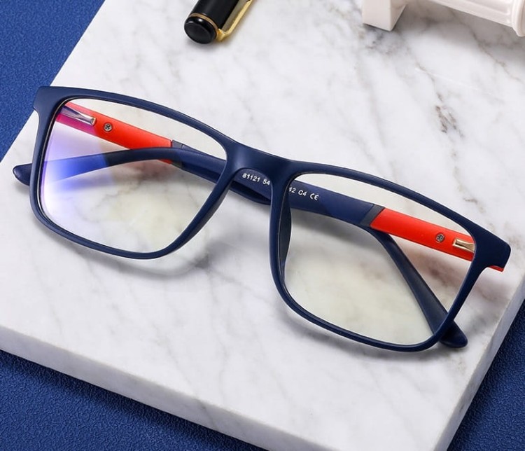 Męskie okulary zerówki do komputera BLUE LIGHT z flexami 25133C granat/czerwień