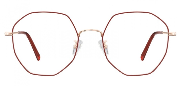 Lenonki Sześciokątne Okulary oprawki optyczne 925 czerwono-złote