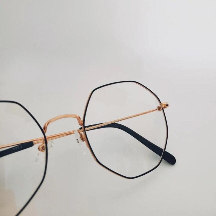 Lenonki Sześciokątne Okulary oprawki optyczne 925B czarno-złote