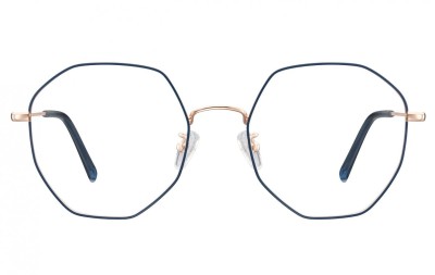 Lenonki Sześciokątne Okulary oprawki optyczne 925C granatowo-złote