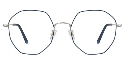 Lenonki Sześciokątne Okulary oprawki optyczne 925E granatowo-srebrne