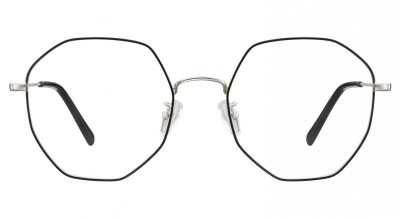 Lenonki Sześciokątne Okulary oprawki optyczne 925F czarno-srebrne