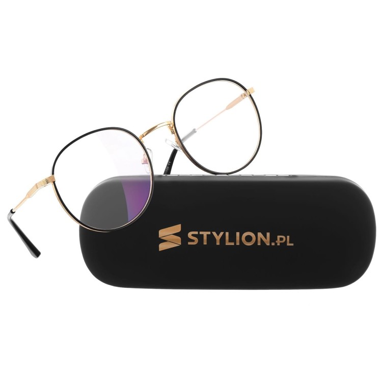 Lenonki okulary z filtrem zerówki z ANTYREFLEKSEM złoto-czarne 2525