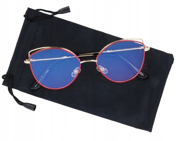 Okulary z filtrem zerówki DAMSKIE kocie oczy z antyrefleksem RED 2527-2