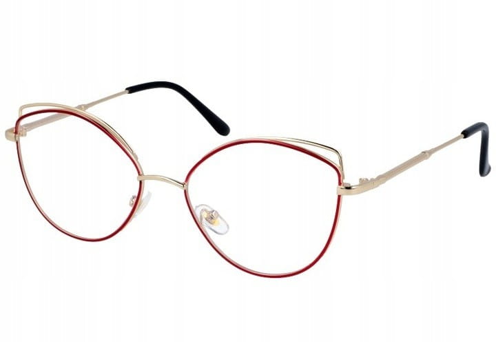 Okulary z filtrem zerówki DAMSKIE kocie oczy z antyrefleksem RED 2527-2