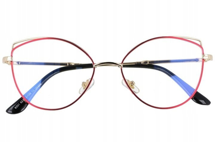 Okulary z filtrem zerówki DAMSKIE kocie oczy z antyrefleksem RED 2527-2