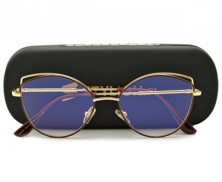 Okulary z filtrem zerówki DAMSKIE kocie oczy z antyrefleksem Brown 2527-3