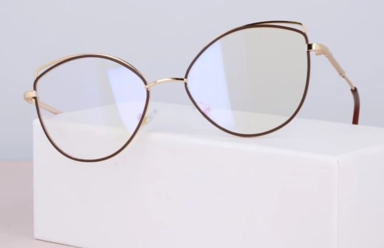 Okulary z filtrem zerówki DAMSKIE kocie oczy z antyrefleksem Brown 2527-3