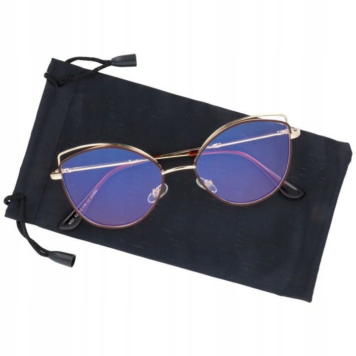 Okulary z filtrem zerówki DAMSKIE kocie oczy z antyrefleksem Brown 2527-3