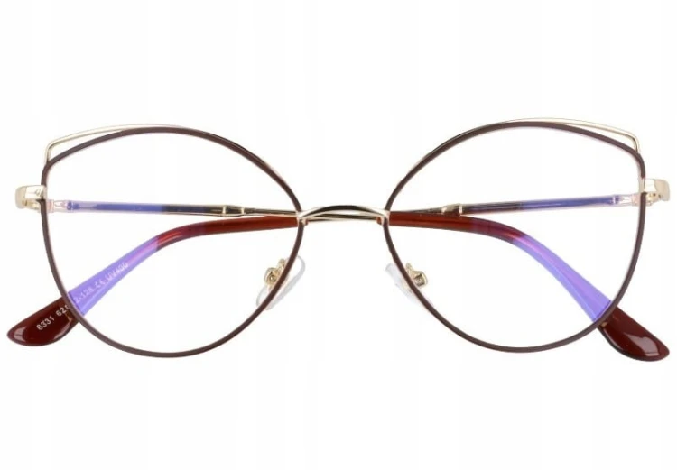 Okulary z filtrem zerówki DAMSKIE kocie oczy z antyrefleksem Brown 2527-3