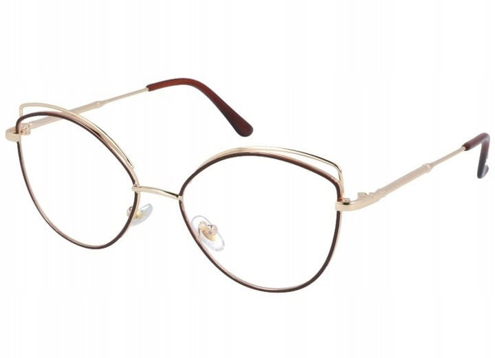 Okulary z filtrem zerówki DAMSKIE kocie oczy z antyrefleksem Brown 2527-3