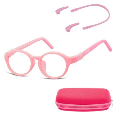 Elastyczne dziecięce oprawki okularowe zerówki okrągłe + gumka Sunoptic K7B różowe
