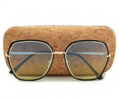 Okulary przeciwsłoneczne sześciokątne Damskie Glam czarne  STD-86