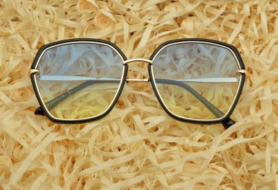 Okulary przeciwsłoneczne sześciokątne Damskie Glam czarne  STD-86