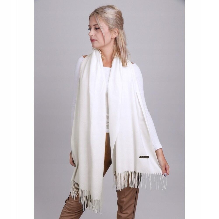 Biały Szalik damski duży Cashmere frędzle SZA-08