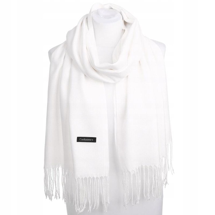 Biały Szalik damski duży Cashmere frędzle SZA-08