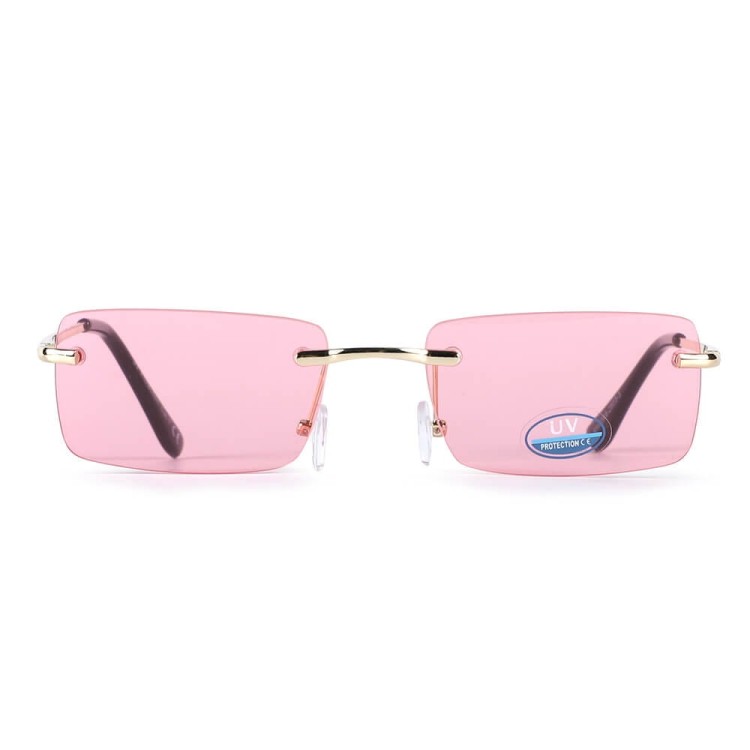 Okulary przeciwsłoneczne bezramkowe prostokątne Pink/Gold w kat.1 SVM-17A