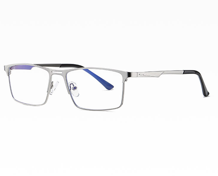 Srebrne męskie okulary do komputera BLUE LIGHT zerówki 2553B