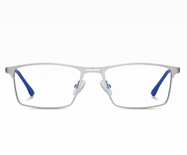Srebrne męskie okulary do komputera BLUE LIGHT zerówki 2553B