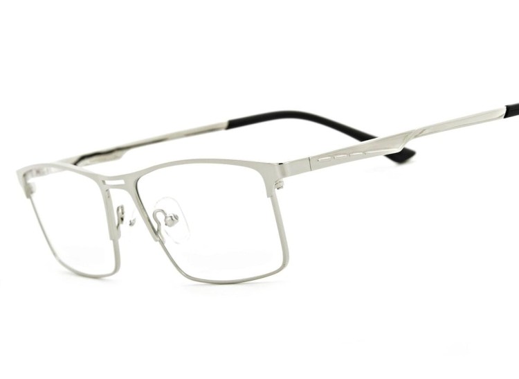 Srebrne męskie okulary do komputera BLUE LIGHT zerówki 2553B